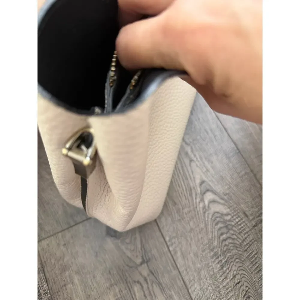 Isadora Handbag White Pebbled Italian Leather Top Metal Handle Bag